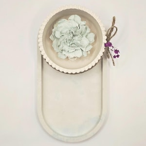 Diffuseur de parfum en plâtre avec plateau – Ensemble plateau, coupelle et fleur – Décoration minimaliste – Idée cadeau