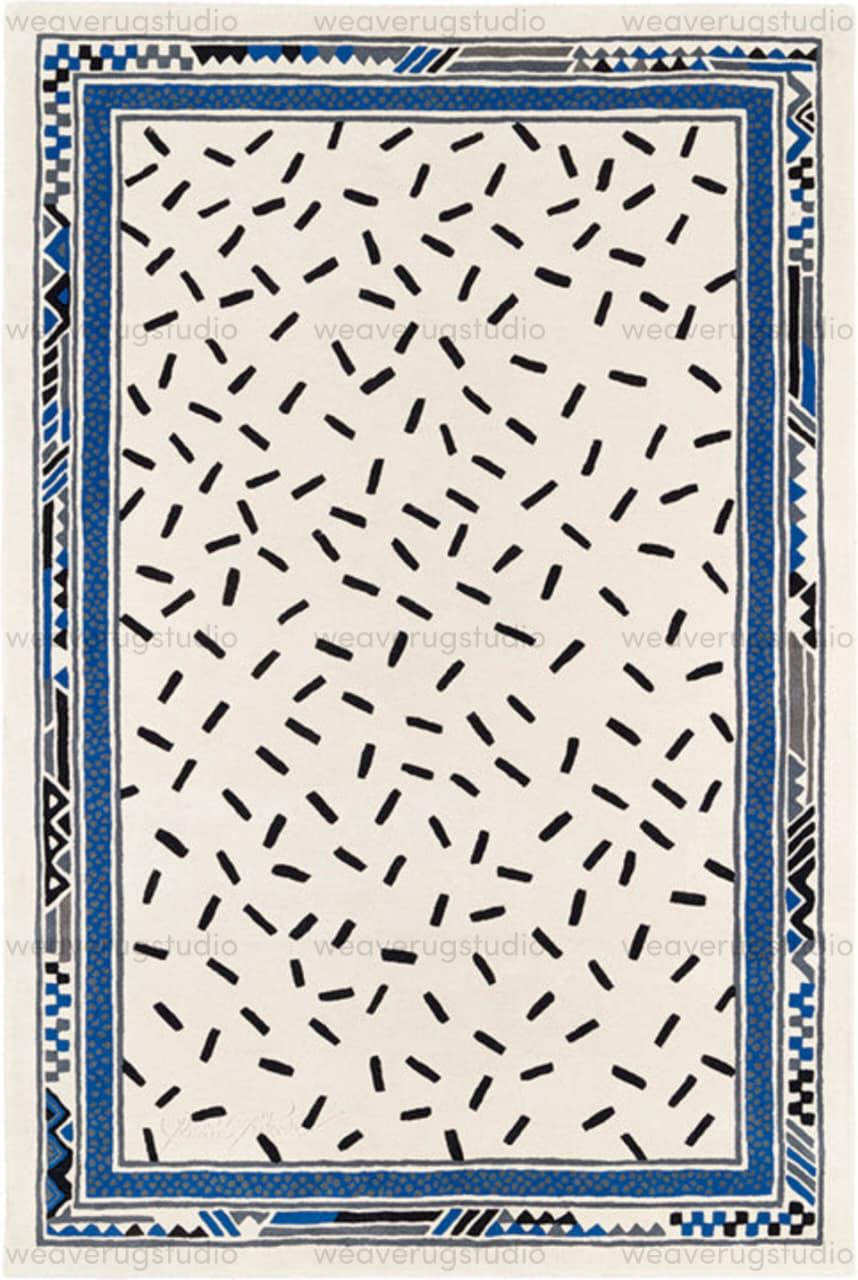 Sprinkle Rug Hand Tufted Wool Abstract Border Area Rug Black Sprinkle Pattern With ...