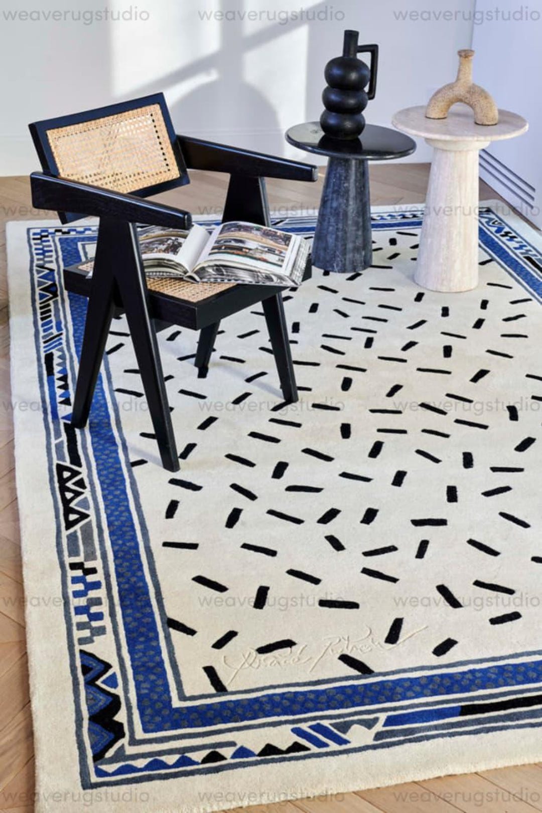 Sprinkle Rug Hand Tufted Wool Abstract Border Area Rug Black Sprinkle Pattern With ...