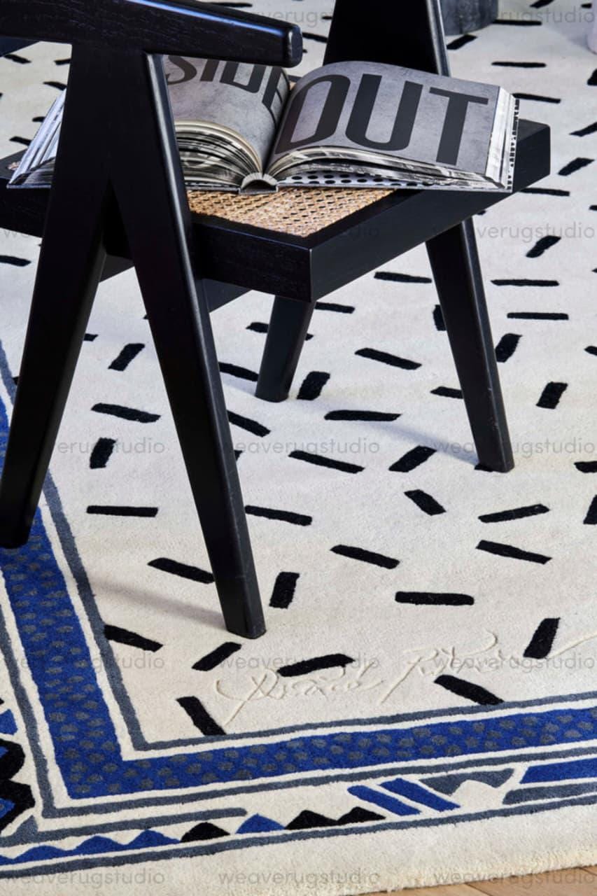 Sprinkle Rug Hand Tufted Wool Abstract Border Area Rug Black Sprinkle Pattern With ...