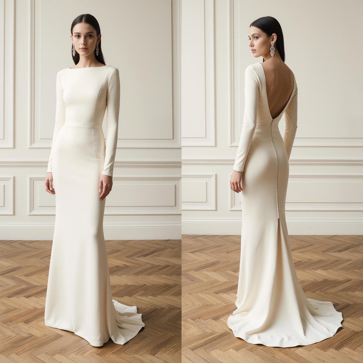 Robe de mariée sirène en crêpe de soie manches longues