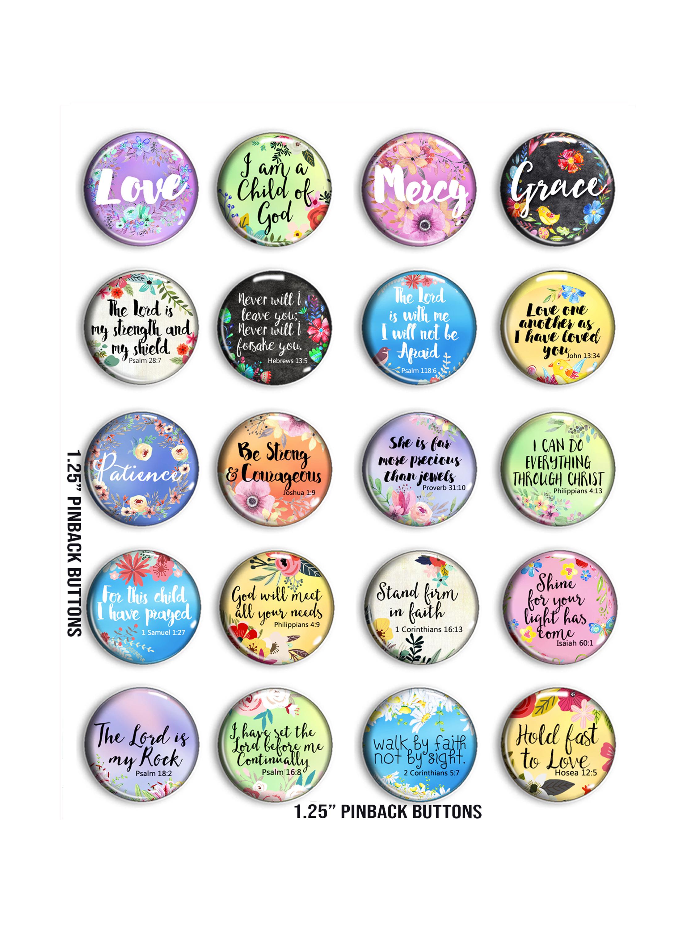 Christian Button Set, 20 Bible Verse Pinback Buttons, Inspirational ...