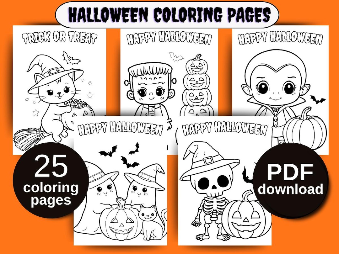 Halloween Coloring Pages for Kids, 25 Printable Designs (digital ...
