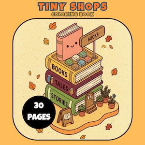 Dibujos para colorear de pequeñas tiendas, mini casas kawaii, actividades acogedoras (PDF imprimible)