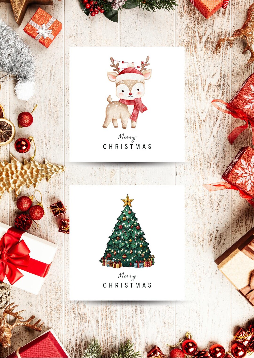 Printable Christmas Cards Bundle: DIY Digital Download, Canva Editable