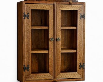 Traditional Handcrafted Wooden Wall Cabinet with Carved Details