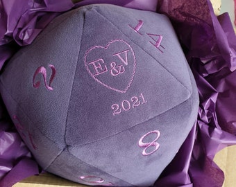 Dungeons And Dragons Plush Velvet D20 Dice Wedding / Anniversary Gift Personalised - High Quality - Made in UK