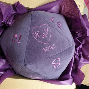 Dungeons And Dragons Plush Velvet D20 Dice Wedding / Anniversary Gift Personalised - High Quality - Made in UK