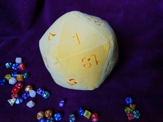 Giant Plush Velvet D20 Dice. Deluxe Giant Dice in a Daffodil Yellow Velvet Fabric and Embroidered With Rich Yellow Coloured Numbers. Etsy UK