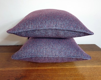 Tweed Throw Cushion Cover in Purple Hardwearing Fabric. Piped and Zip on Covers.