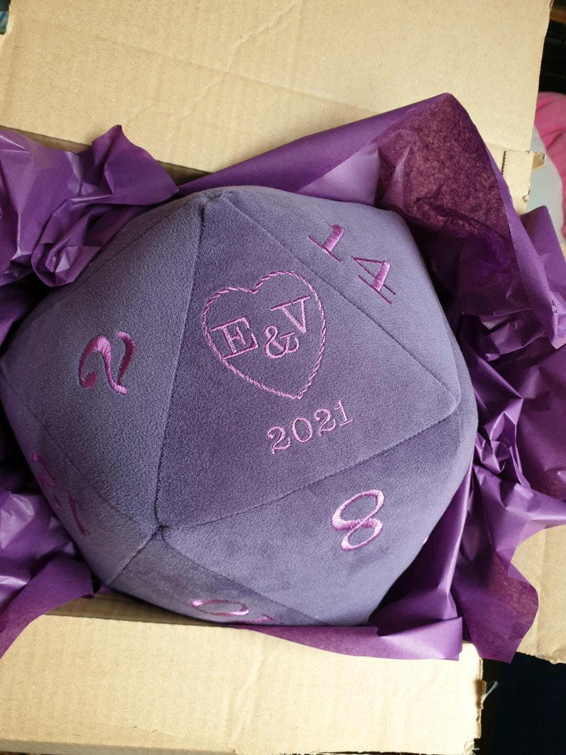 Dungeons And Dragons Plush Velvet D20 Dice Wedding / Anniversary Gift Personalised - High Quality - Made in UK