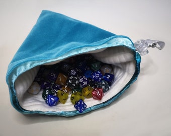 Luxury Blue Velvet Dice Bag Lined with Soft Fleece Flat Bottomed Large