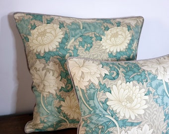 William Morris Cushion Cover in Chrysanthemum Fabric with Piping and Zip