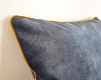 Mottled Navy Super Soft Velvet Throw Cushion Cover ~ 52cm sq. with Contrast Piping and Zip