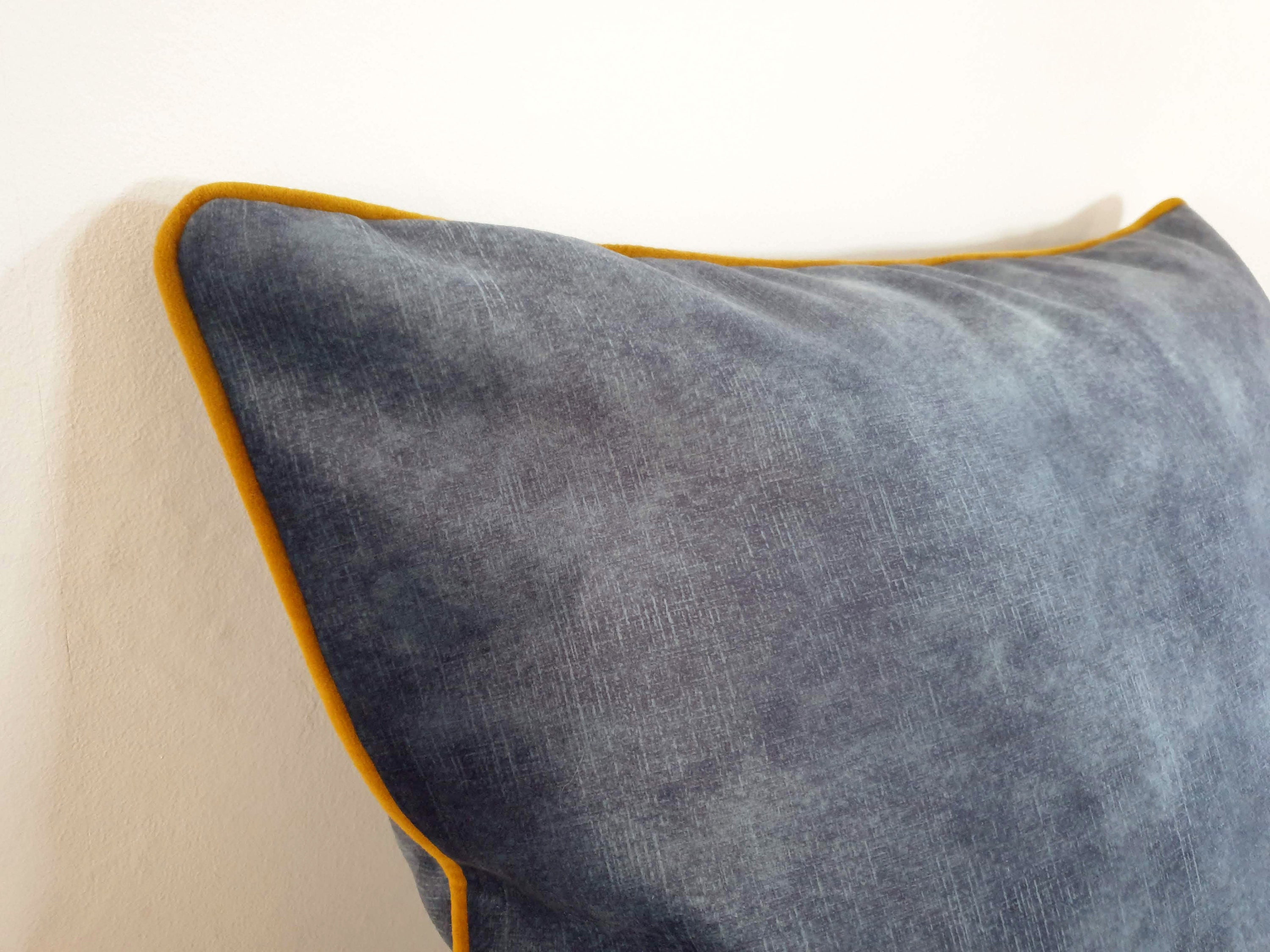 Mottled Navy Super Soft Velvet Throw Cushion Cover ~ 52cm sq. with Contrast Piping and Zip
