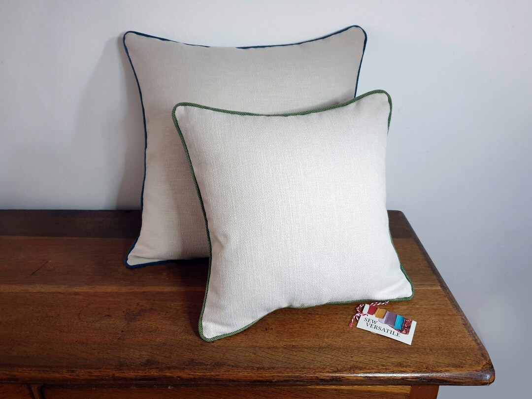 Cream Linen Style Fabric Cushion Covers in Two Sizes With Piping and