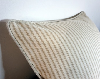 Neutral Cream Ticking Fabric Cushion Cover with Cream Piping and Zip
