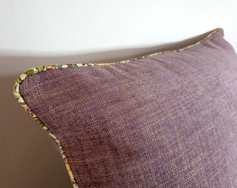 Purple Semi Chenille Fabric Cushion Cover with William Morris Piping and zip