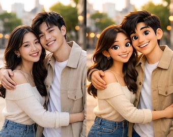 Pixar-stil tecknat porträtt: Personlig familje- och husdjursillustration (digitalt)