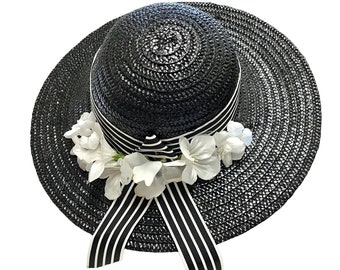 Black Straw Boater Hat: Handmade Mexican Sun Hat - Etsy display picture 2