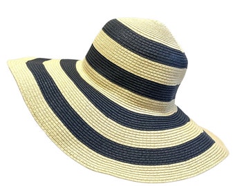 Wide Brim Hat Striped Natural Floppy Hat Millinery Women's Sun Hat Kentucky Derby