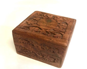 Jewelry Box Mens Womens Hand Carved Rose Wood Valet Cuff Link Storage