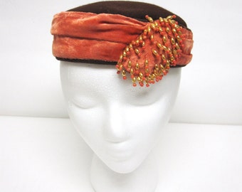 Black Orange Red Brown Statement Pheasant Feather Pillbox Hat Fascinator 4182