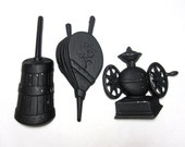 Black Cast Wall Hanging 3 Coffee Grinder Butter Churn Bellows Sexton Kitchen Decor Colonial Early American