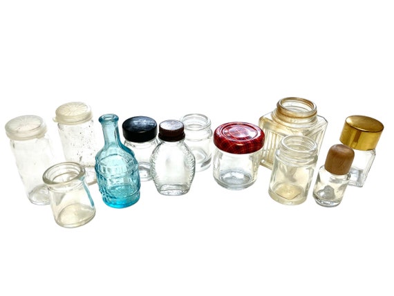 Small Clear Glass Bottles for Crafts 12 Vintage Empty Glass