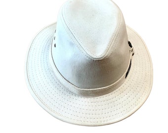 Original PANAMA JACK Hat Cotton Canvas Off White Linen Color 2 Inch Safari Brim Sz Large