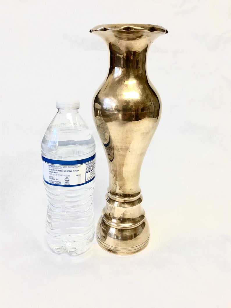 Large Brass Vase Fluted Rim Weighted Base