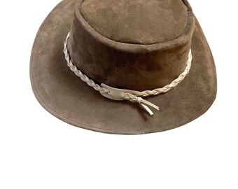 Blanctete Large Men's Tan Real Leather Hat Australian Western Outback Hat