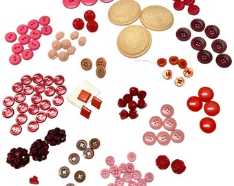 Vintage Buttons Assorted Styles And Sizes Pink Red Coral Buttons