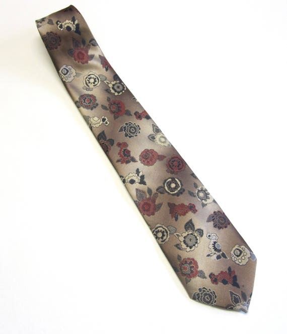 Brown Necktie Vintage Wembley Tie Floral Pattern T