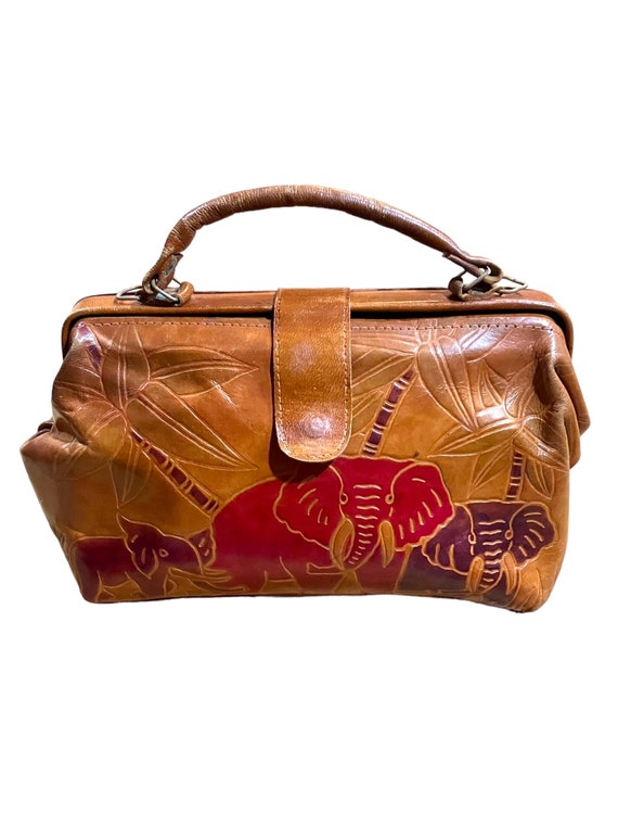 Hand Tooled Leather Purse Elephant Hand Bag Vintag