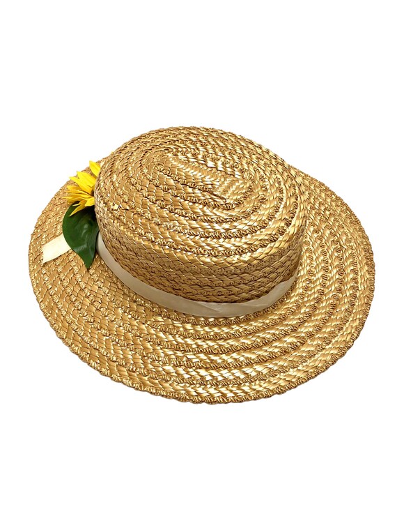 Straw Hat Sun Hat Womans Hat Wide Brim Boater Sum… - image 4