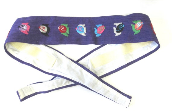 Boho Belt Wide Purple Belt Embroidered Fish Vinta… - image 1