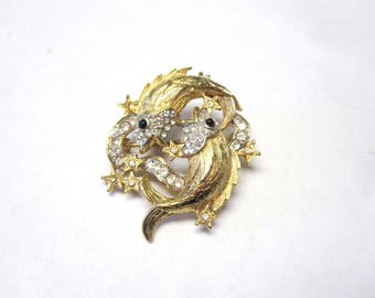 Koi Pin Vintage Costume Jewelry Gold Fish Brooch Signed Gold Fish Pin