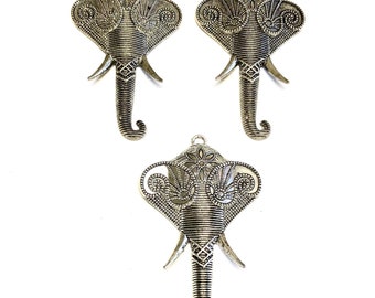 3 Large Elephant Head Pendant Large Antique Silver Tone Elephant King EP2-B1