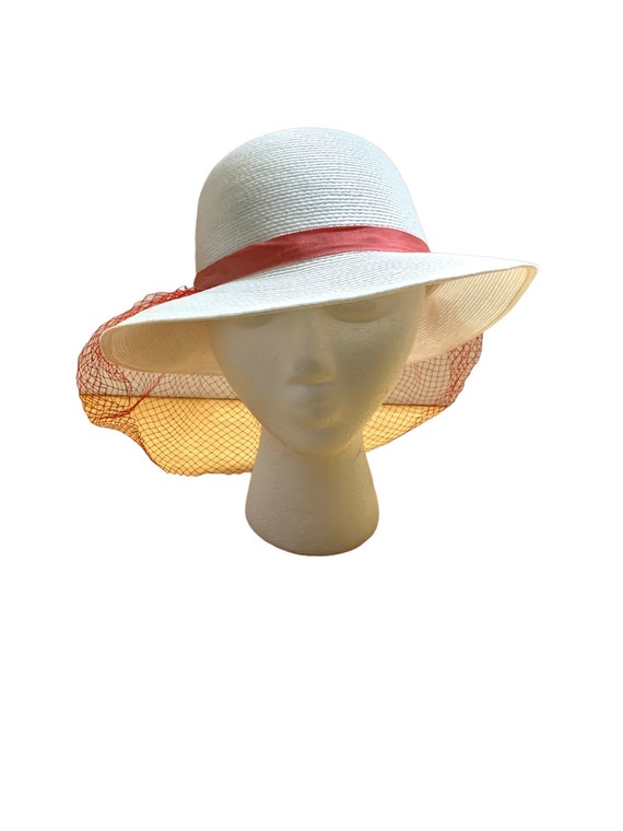 White Boater hat with Mesh Veil