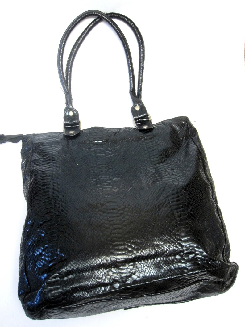 Oversized Large Black Purse Handbag Snakeskin Print BC5