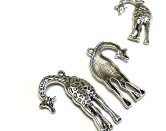 Bulk 6 Large Giraffe Pendants Large Aged Silver Tone 42mm x 30mm GP1-B1