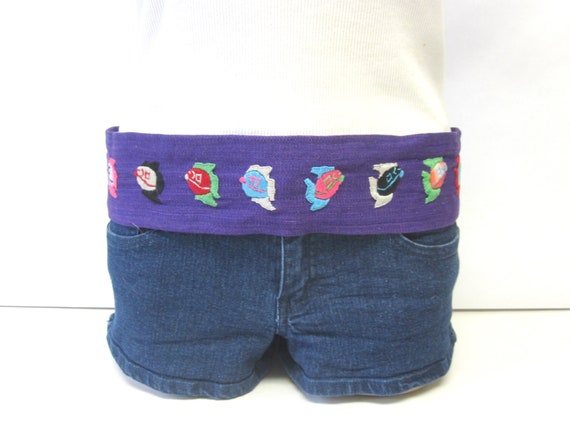 Boho Belt Wide Purple Belt Embroidered Fish Vinta… - image 2