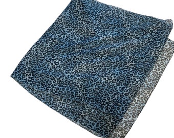 Vintage Black Blue Gray Scarf Leopard Print 14" x 58" Sheer S5