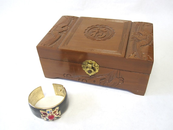 Oriental Jewelry Box Carved Wood - image 1
