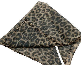 Vintage Black Brown Scarf Leopard Print 20" x 22" S5