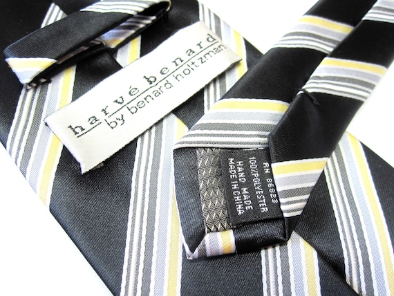 Black Silver Striped Necktie Vintage Harve Bernar… - image 5