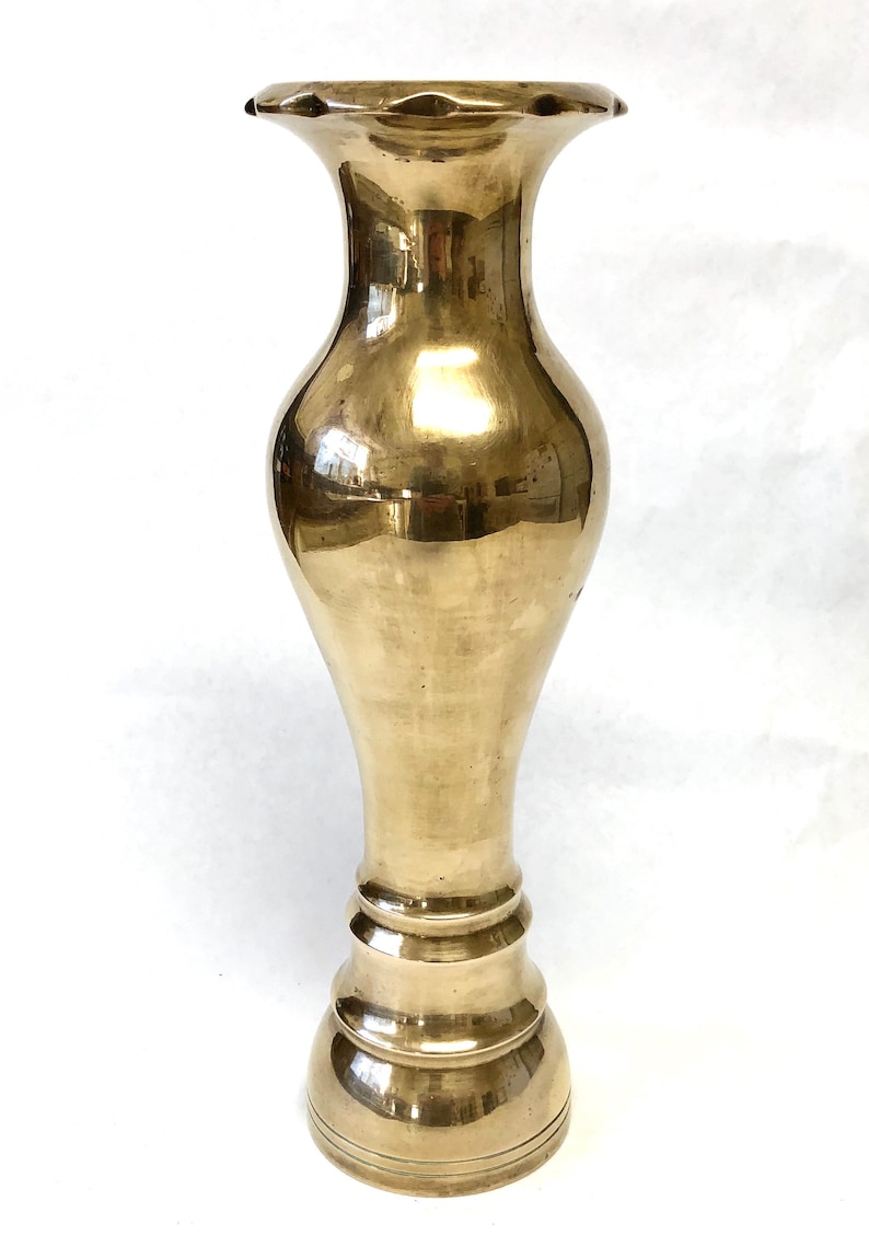 Large Brass Vase Fluted Rim Weighted Base