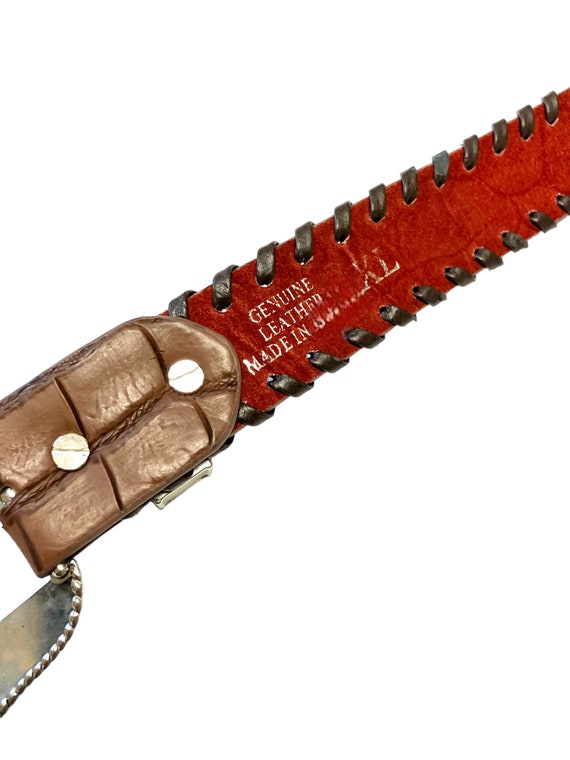Fancy Western Leather Brown Belt Size XL Bling Bu… - image 5
