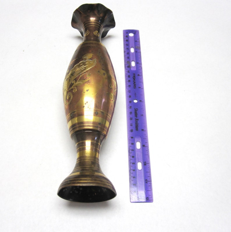 Oriental Brass and Copper Vase Inlaid Large Asian Vase